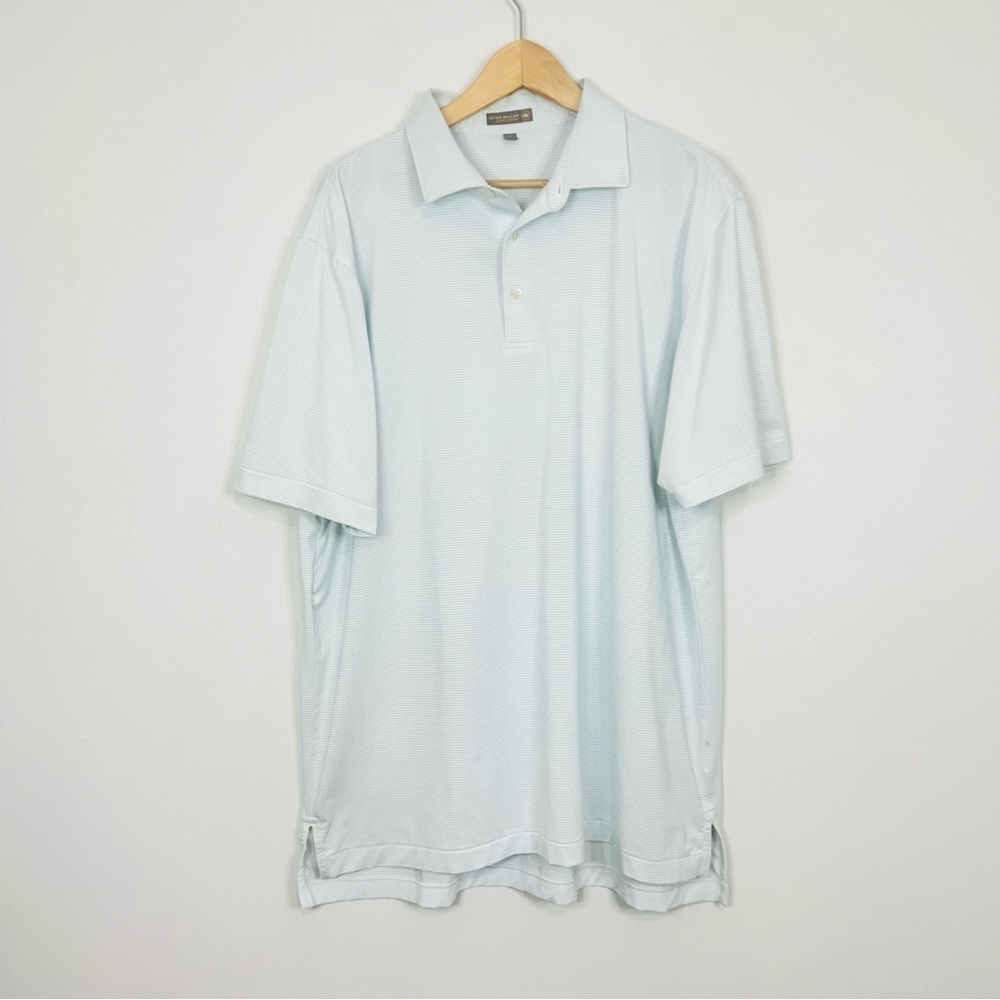 Peter Millar Light Blue Striped Summer Comfort Polo XL